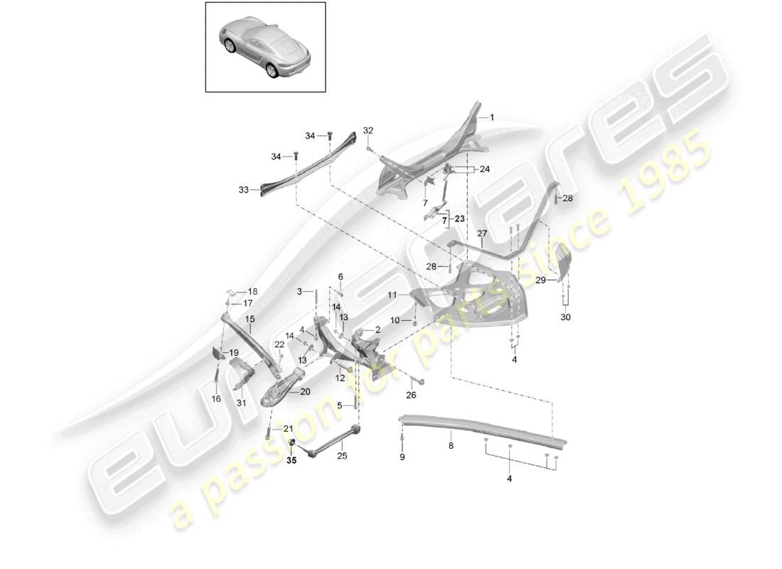 porsche 2024 (718 cayman) rear axle side part carrier guide parts diagram