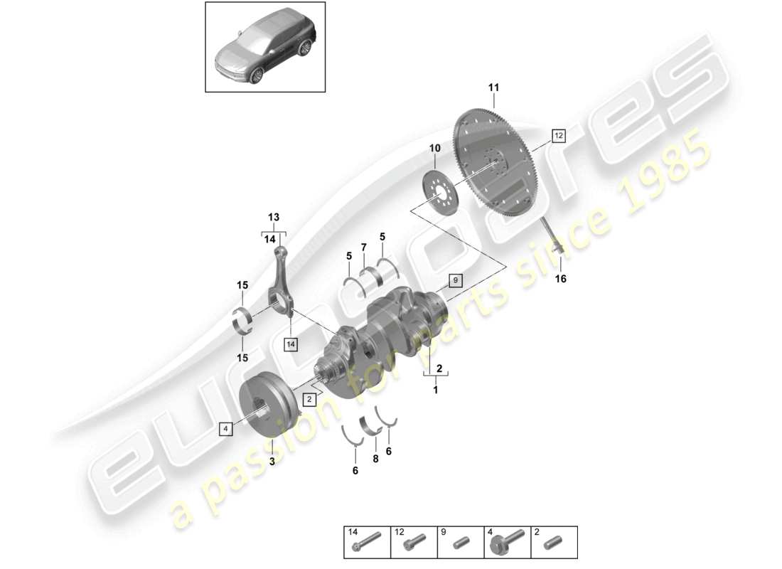 porsche 2022 (cayenne e3 9ya/9yb) crankshaft conrod clutch plate part diagram