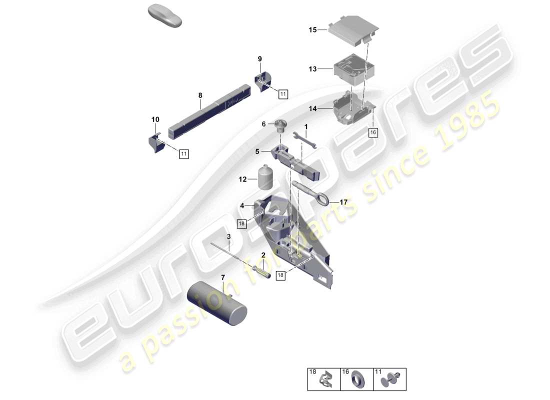 porsche 2025 (992-2 gt3) tool jack warning triangle first-aid bag breakdown set with compressor parts diagram