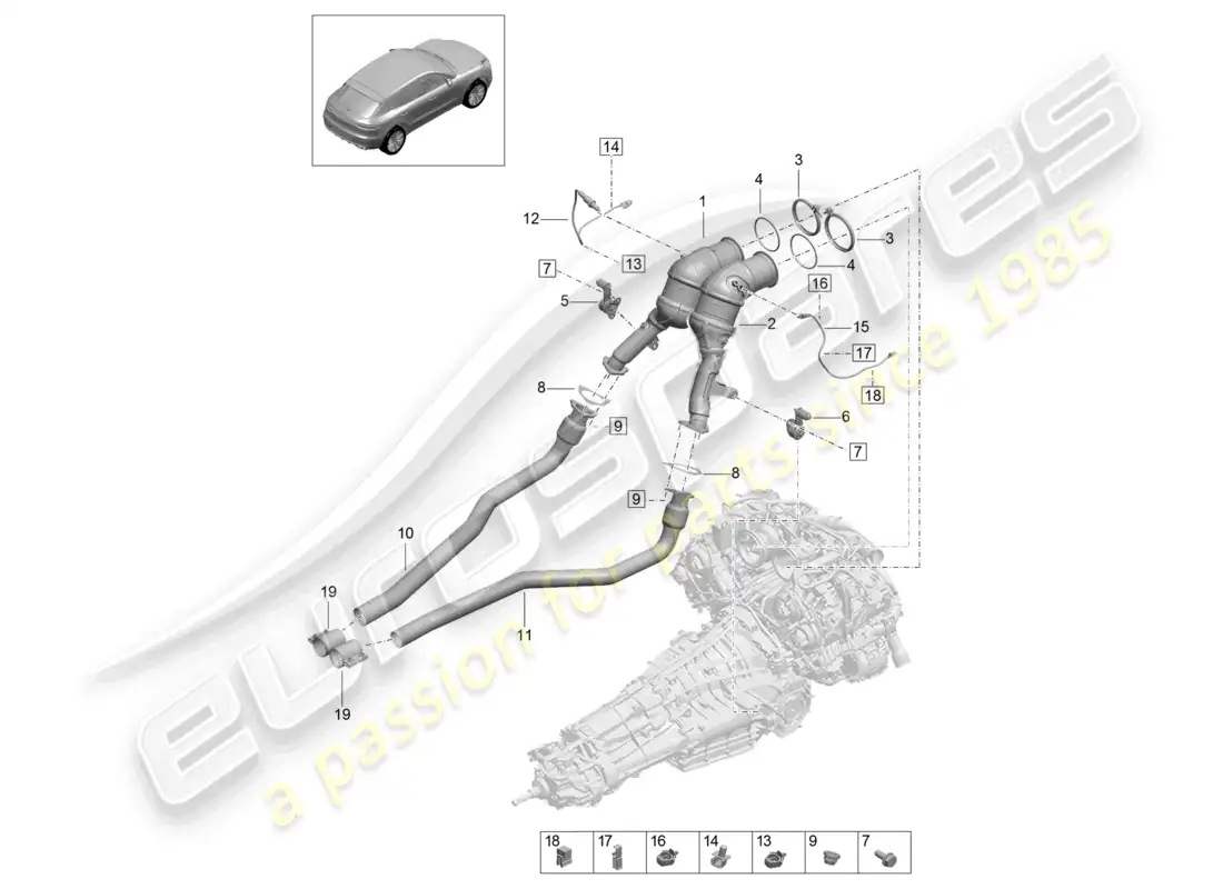 porsche 2020 (macan) catalytic converter lambda probe parts diagram