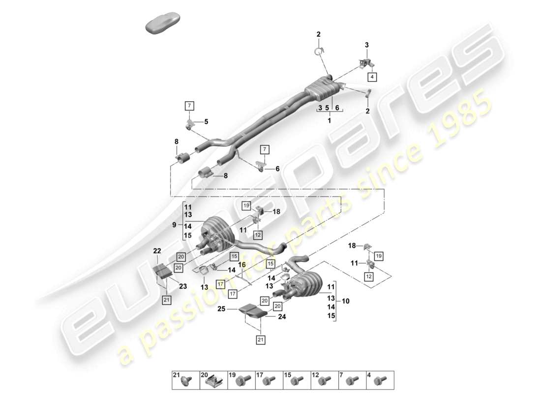 porsche 2021 (panamera 971-2) exhaust system front silencer rear silencer tailpipe part diagram