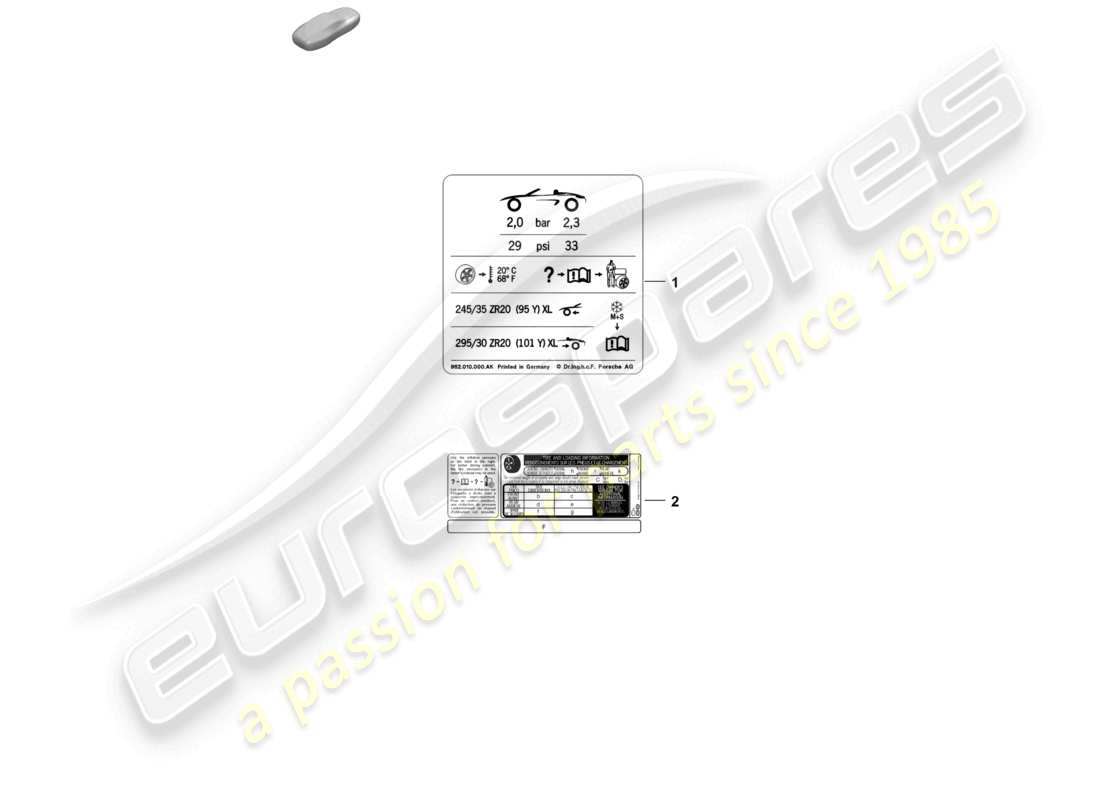 porsche 2026 (718 boxster spyder) label for tyre inflation pressure part diagram