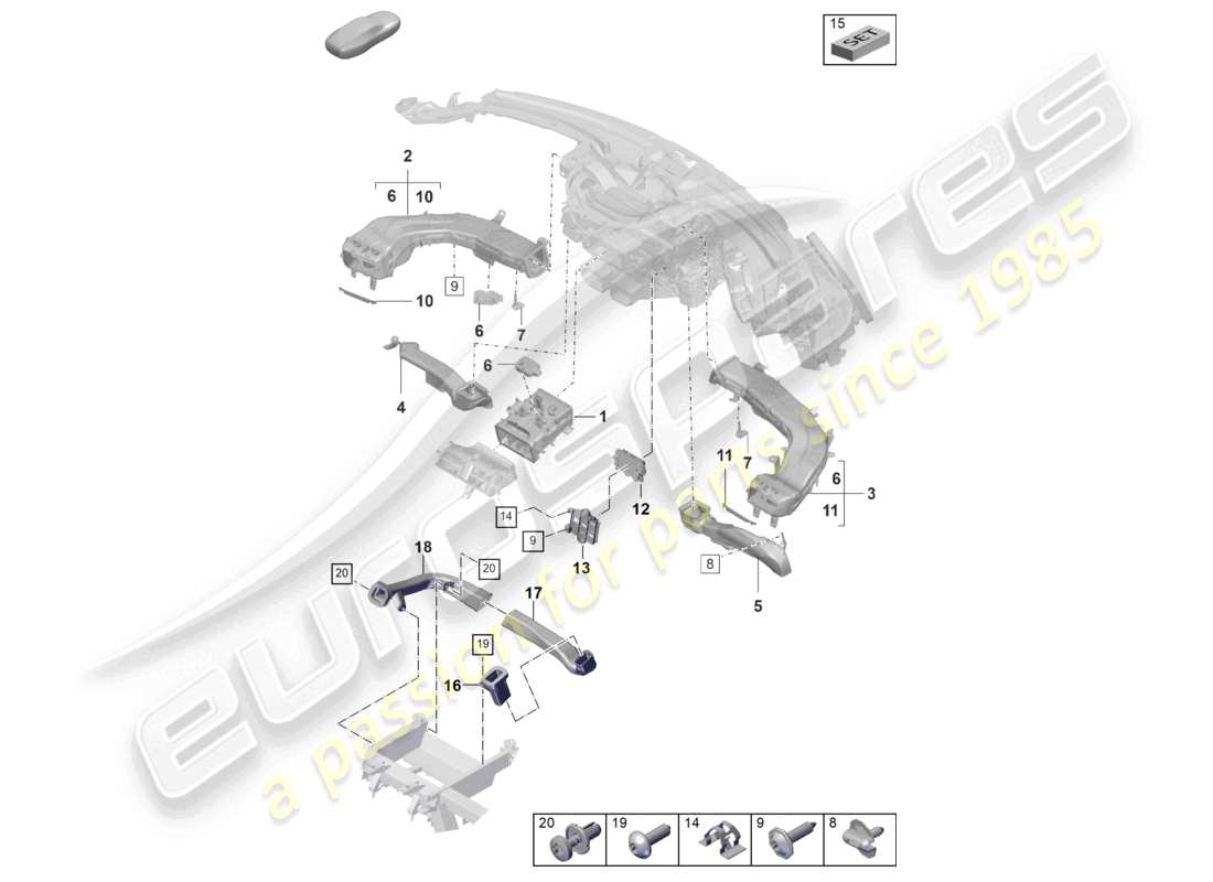 porsche 2023 (taycan 9j1-1) air guide dashboard parts diagram
