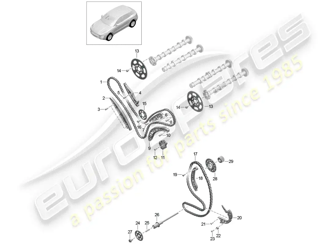 porsche 2014 (macan) timing chain slide rail parts diagram