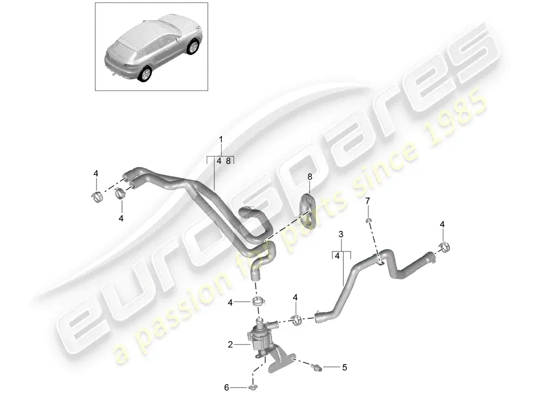 porsche 2014 (macan) heating hose basic supply pipe return line parts diagram