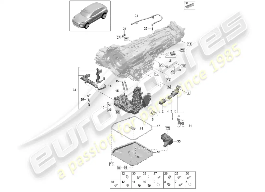 porsche 2020 (macan) - pdk - gearbox individual parts parts diagram