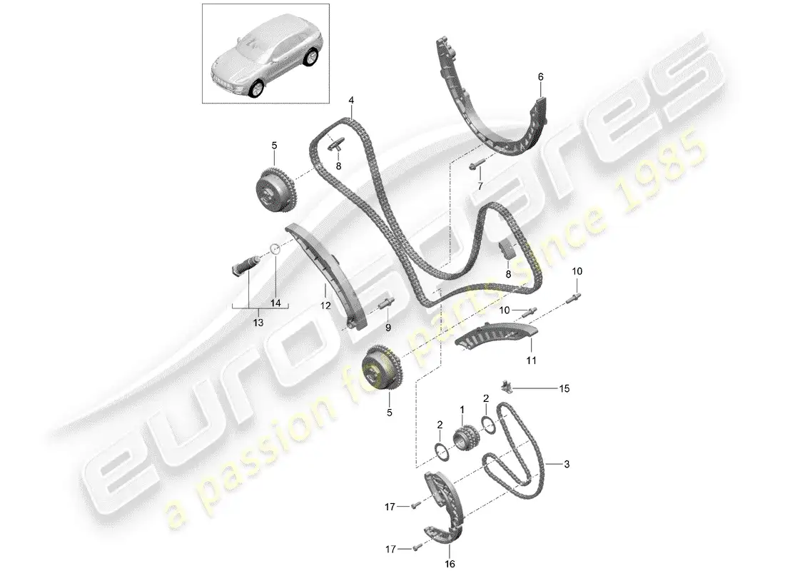porsche 2014 (macan) timing chain slide rail parts diagram
