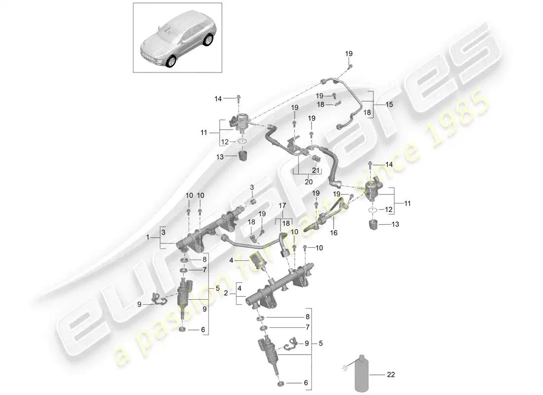 porsche 2014 (macan) fuel collection pipe high-pressure injector high pressure pump parts diagram