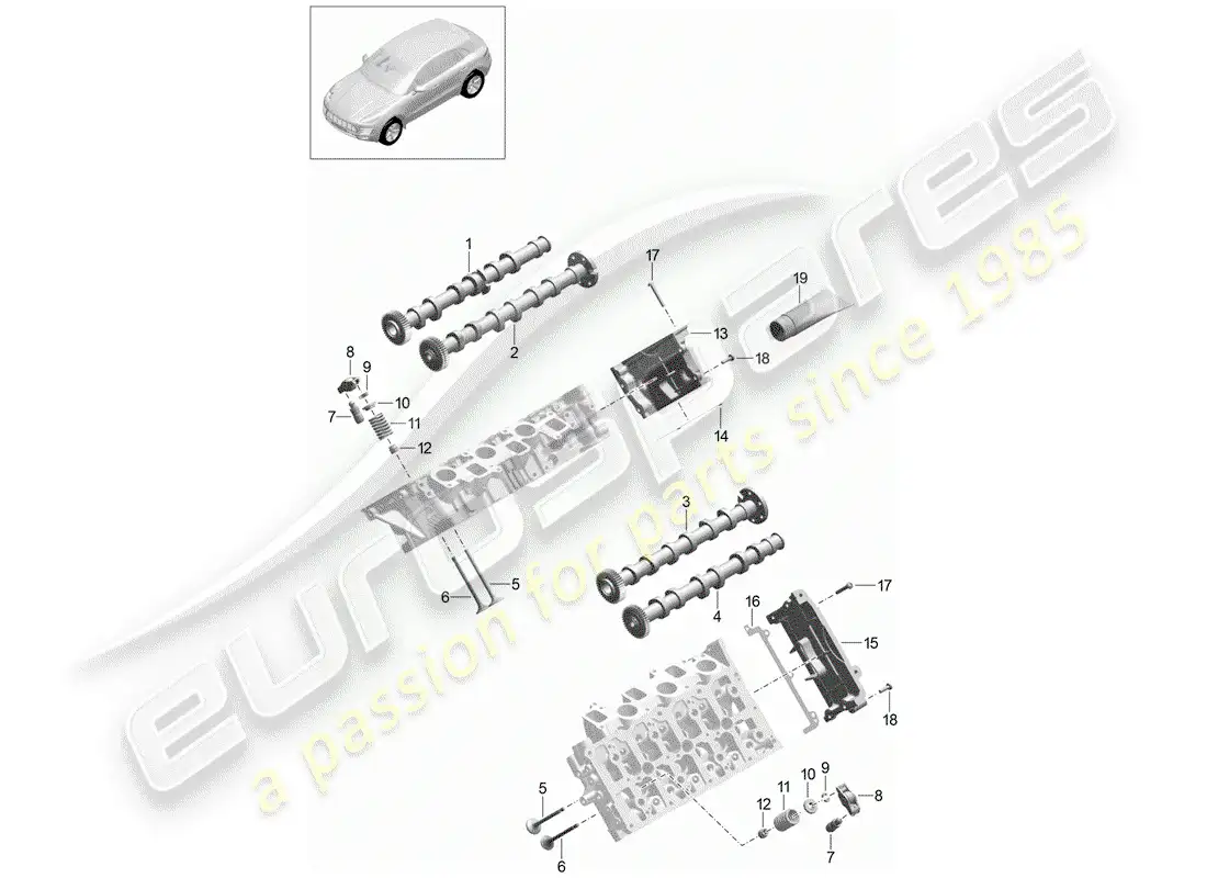 porsche 2014 (macan) camshaft, valves parts diagram