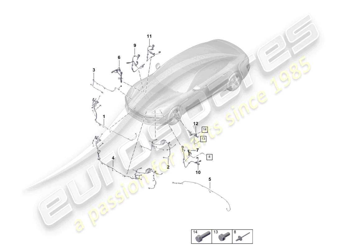 porsche 2025 (panamera 976) wiring looms bumper front end abs wiring harness for self-levelling suspension parts diagram
