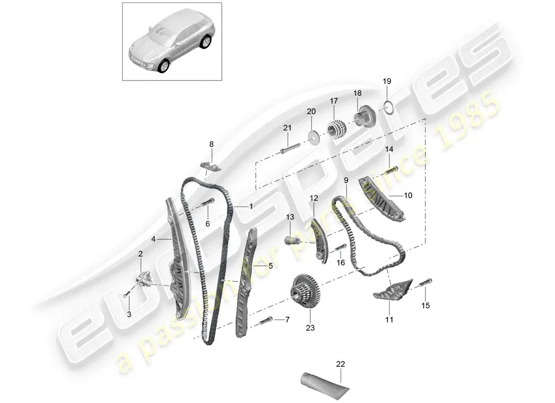porsche 2014 (macan) timing chain slide rail parts diagram