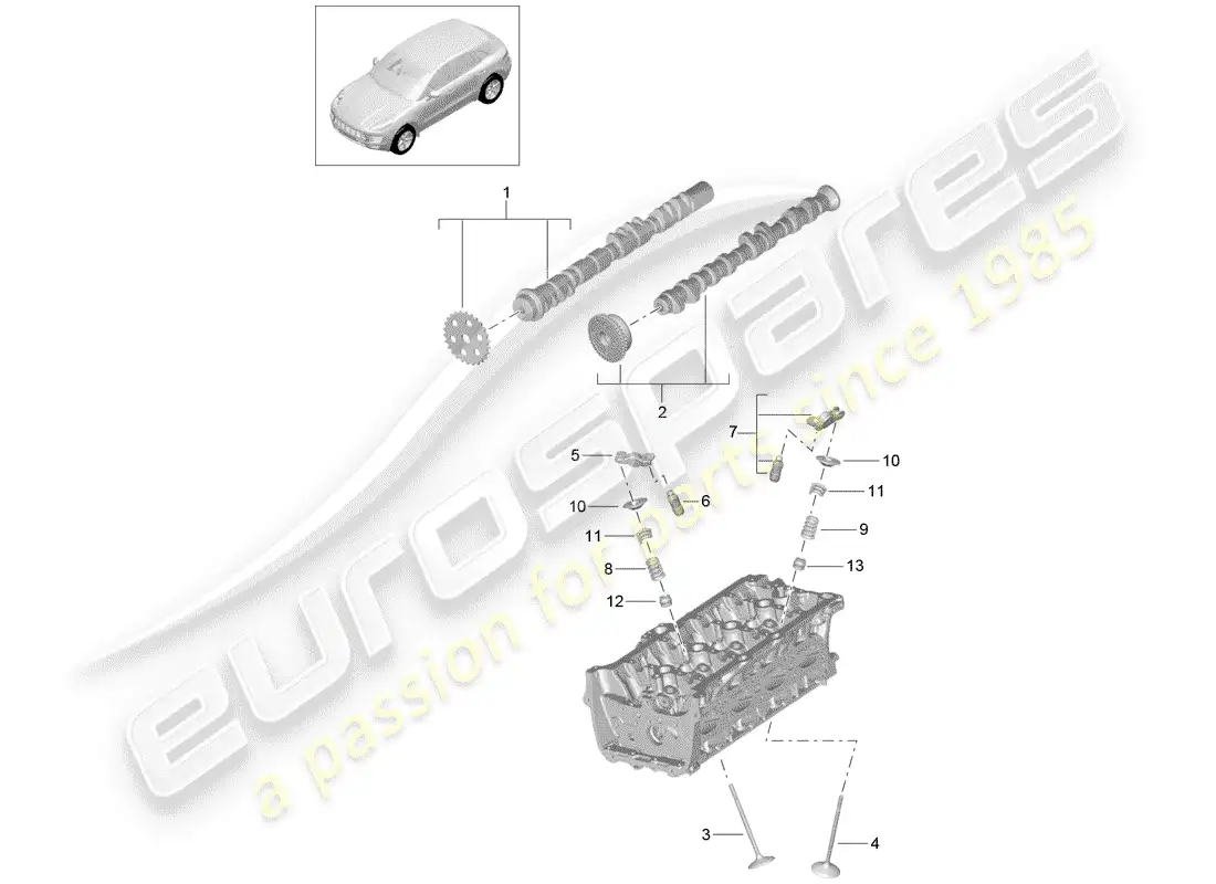 porsche 2014 (macan) camshaft, valves parts diagram