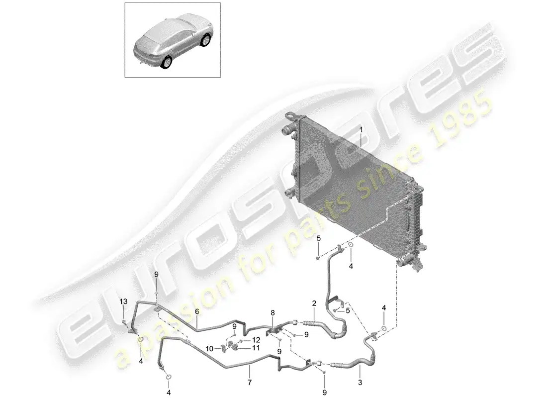 porsche 2014 (macan) - pdk - gearbox gear oil cooler oil pressure line parts diagram