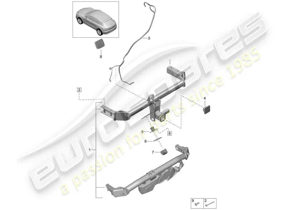 porsche 2020 (macan) tow hitch parts diagram