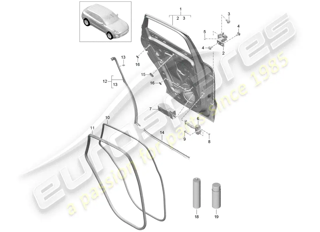 porsche 2014 (macan) door shell rear gaskets parts diagram