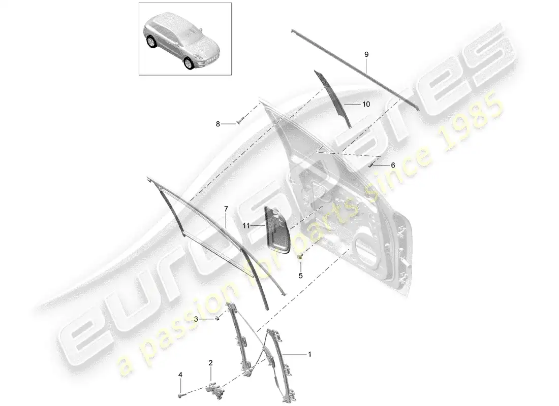 porsche 2014 (macan) window regulator front doors parts diagram