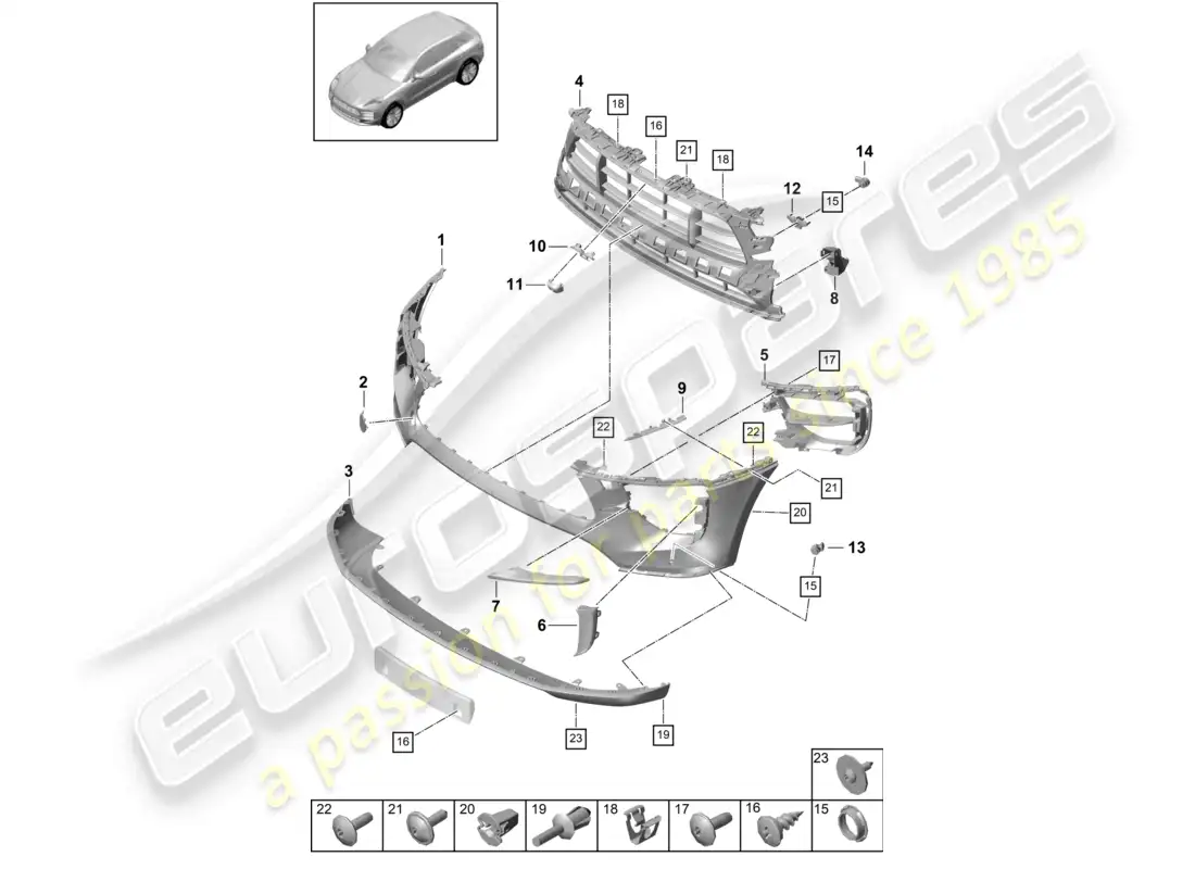 porsche 2020 (macan) bumper front sport design package turbo parts diagram