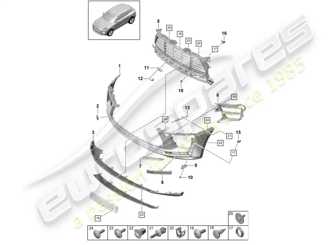 porsche 2020 (macan) bumper front turbo parts diagram