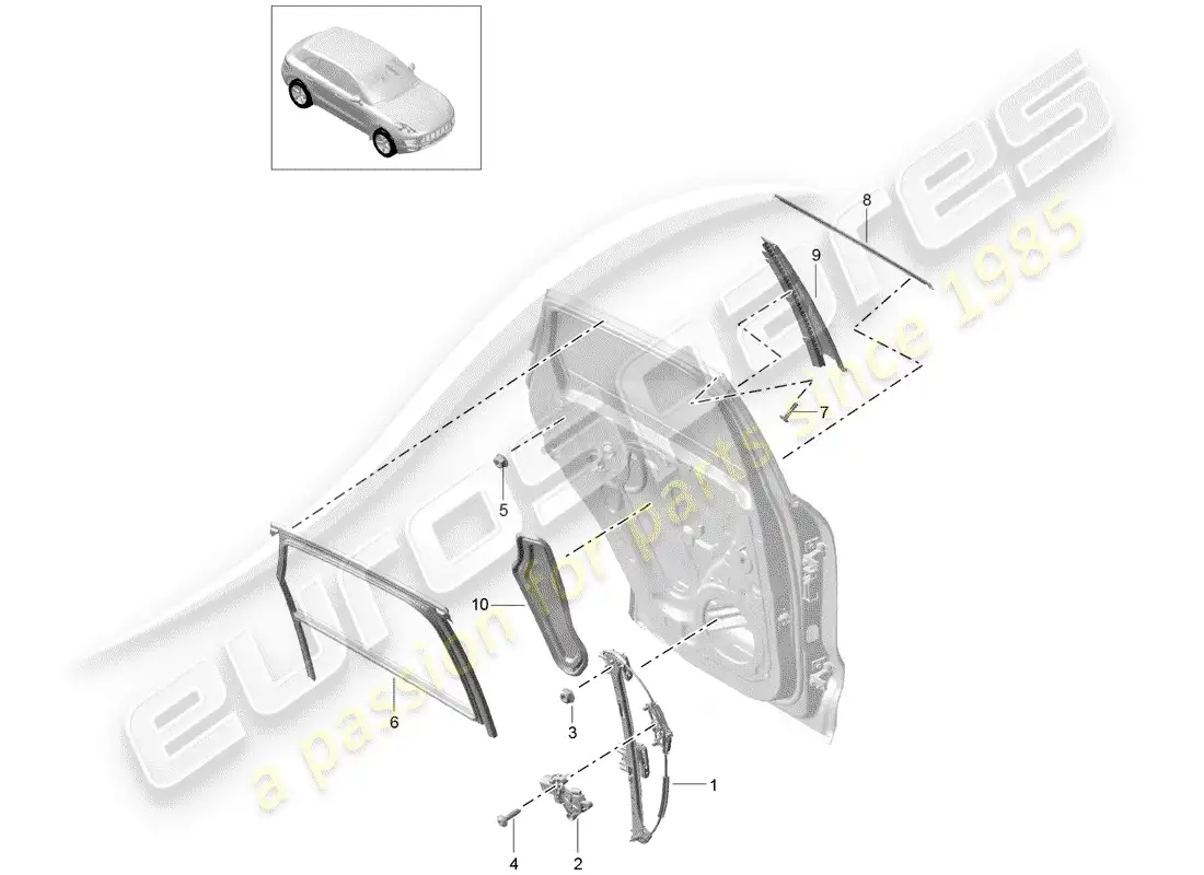 porsche 2014 (macan) window regulator rear doors parts diagram