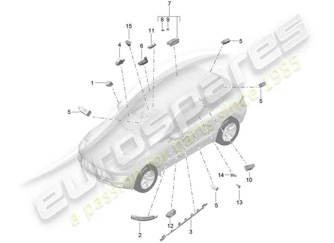 porsche 2014 (macan) interior light luggage compartment lamp door warning light footwell light parts diagram