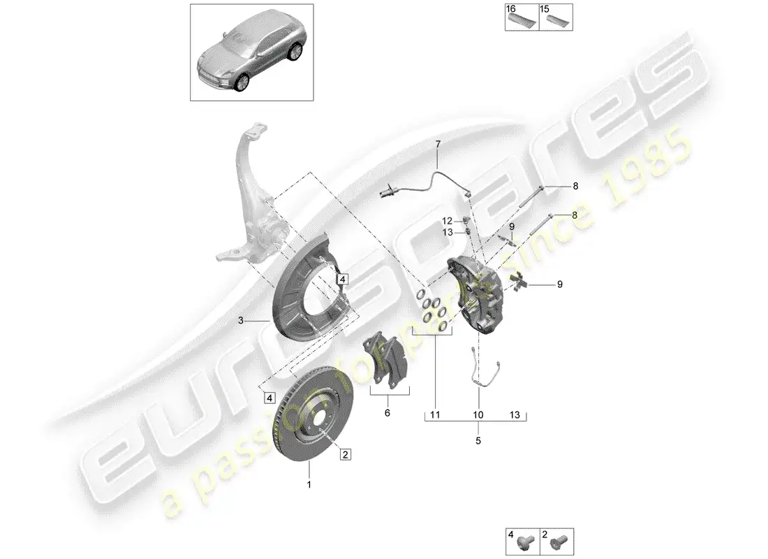 porsche 2020 (macan) disc brake front axle silver/black d >>- mj 2021 parts diagram