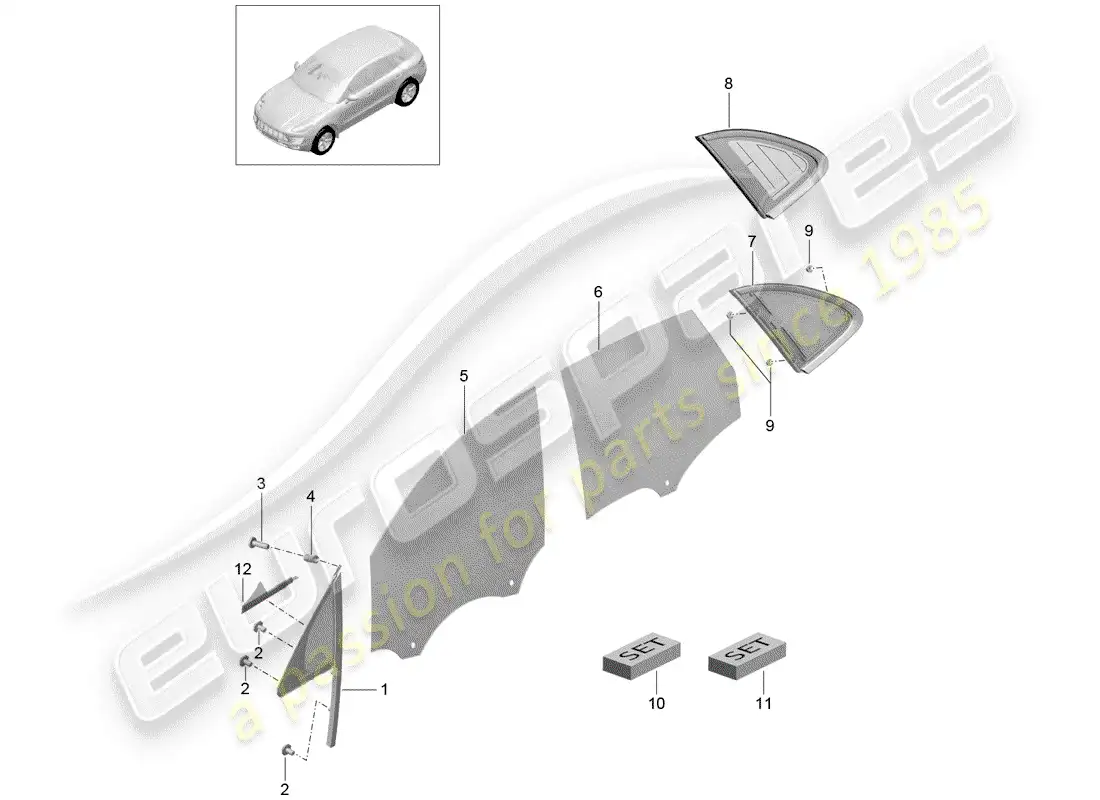 porsche 2014 (macan) side window side d - mj 2017>> parts diagram