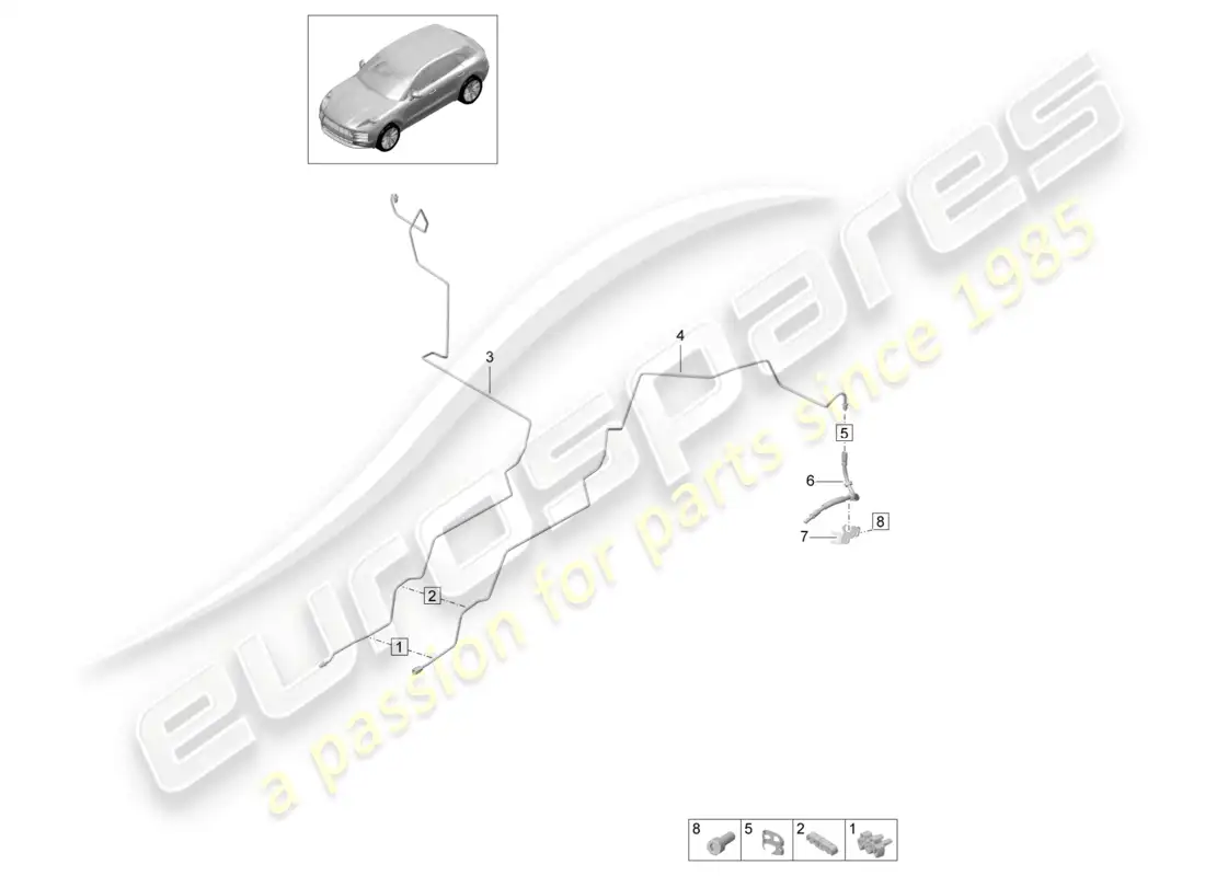 porsche 2020 (macan) brake line center underbody rear parts diagram