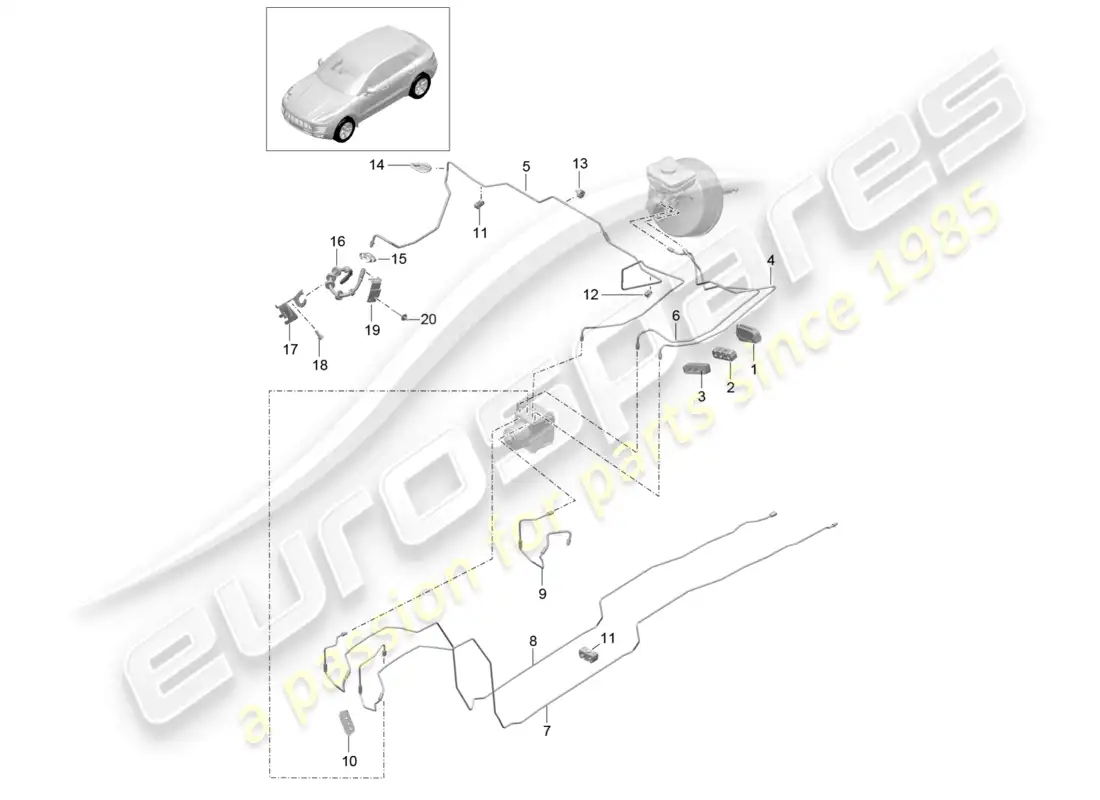 porsche 2014 (macan) brake line front front end parts diagram