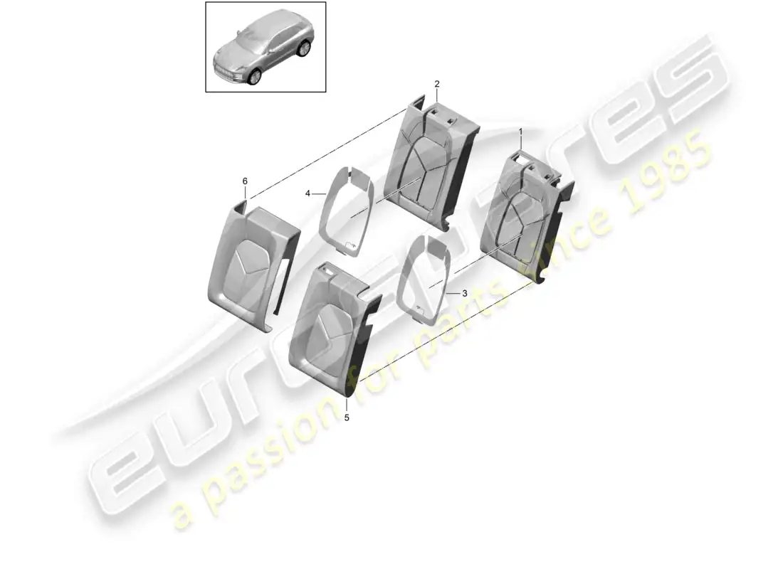 porsche 2020 (macan) foam part backrest covers standard seat comfort seat parts diagram
