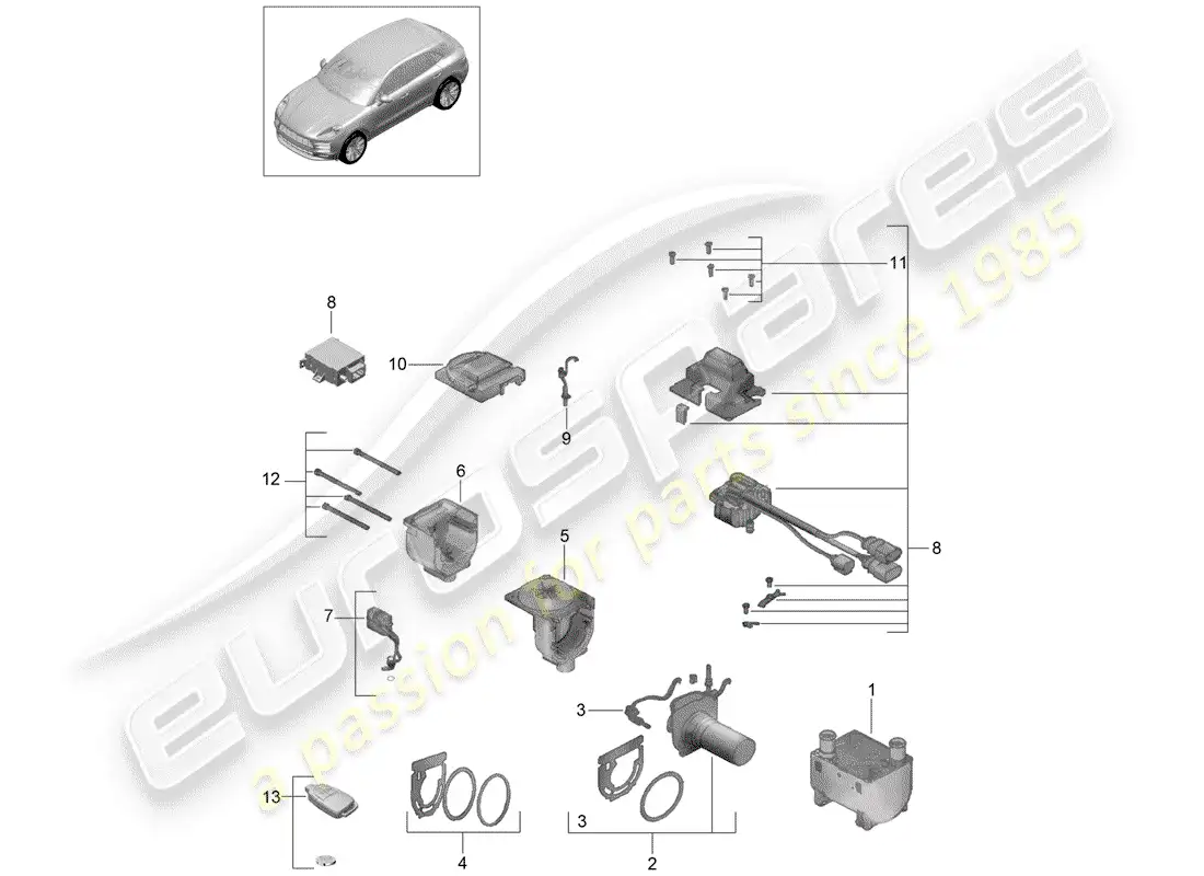 porsche 2020 (macan) auxiliary heater heater unit repair set parts diagram