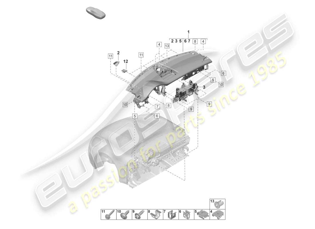 porsche 2023 (panamera 971-2) dashboard upper part with: fasteners parts diagram