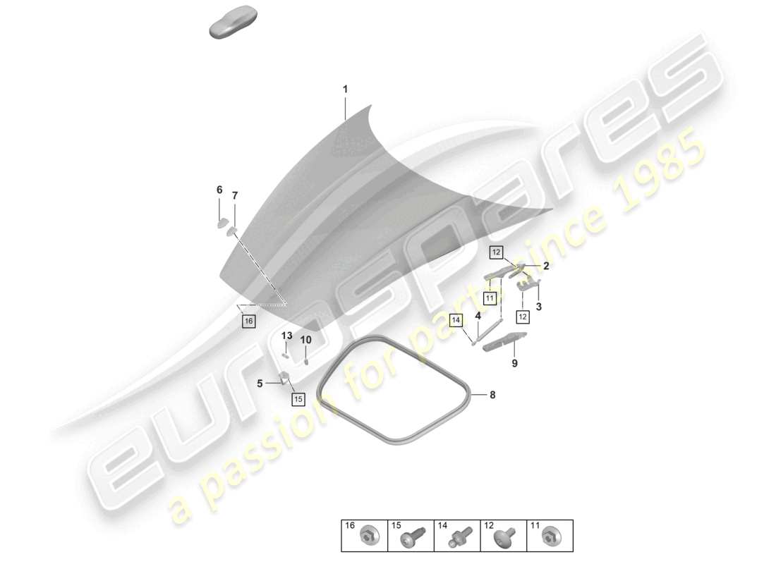 porsche 2021 (992-1) bonnet part diagram
