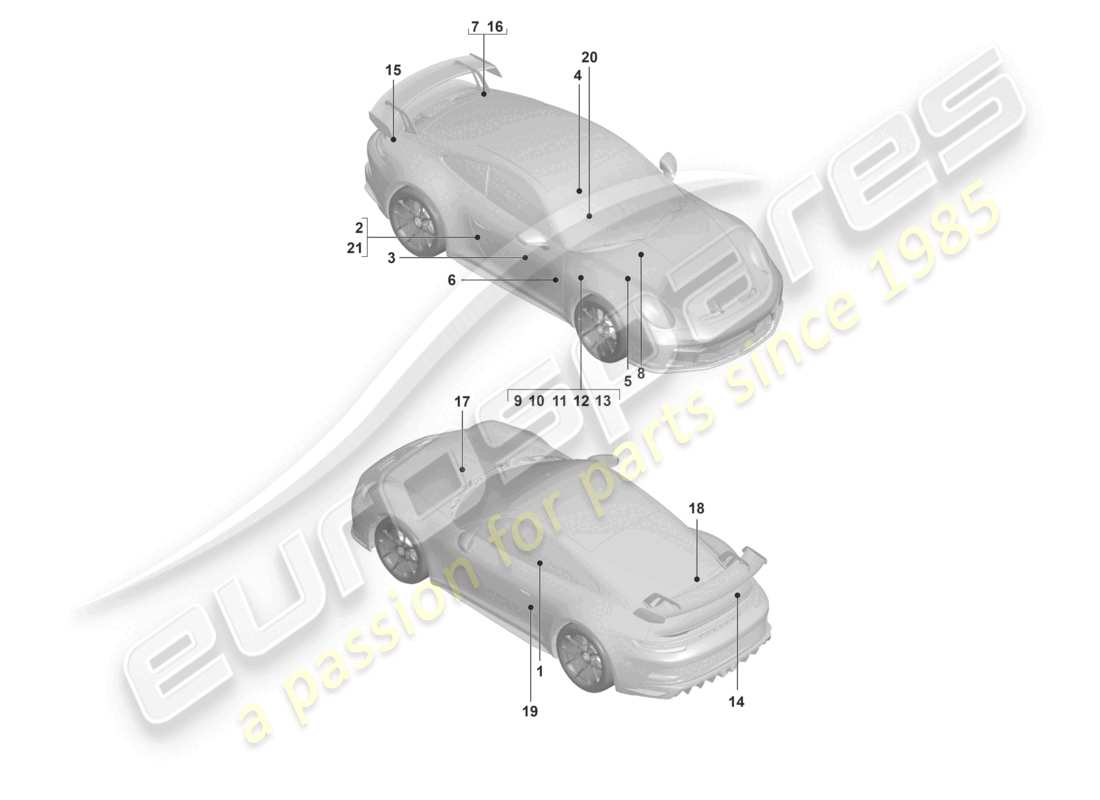 porsche 2025 (992-1 gt3/rs/st) signs/notices parts diagram