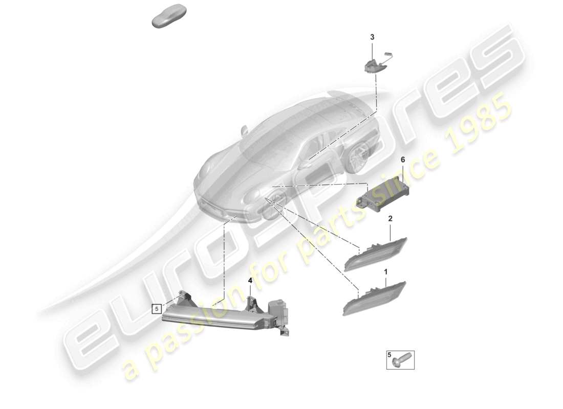 porsche 2022 (992-1 turbo / s) turn signal repeater side marker light control unit for day driving light parts diagram