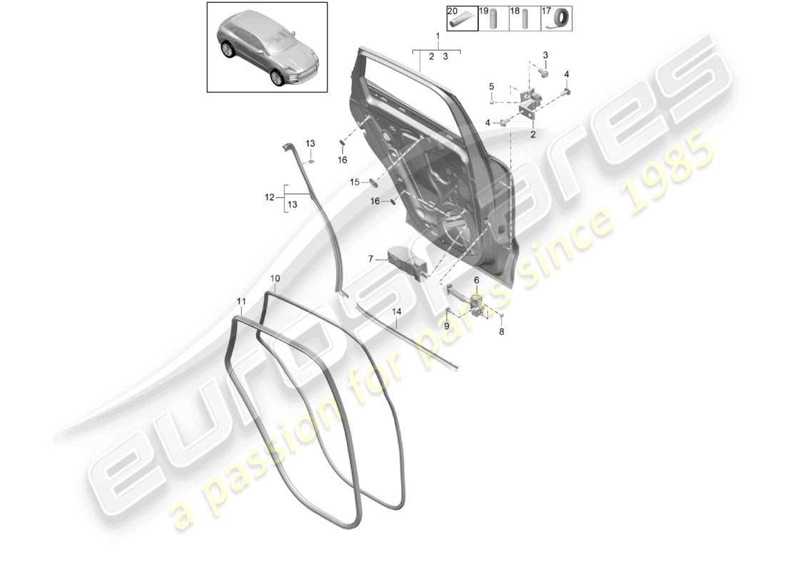 porsche 2025 (macan) door shell rear accessories part diagram