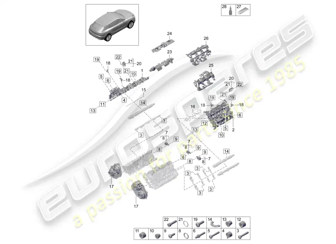 porsche 2020 (macan) valve cover sound absorber accessories parts diagram