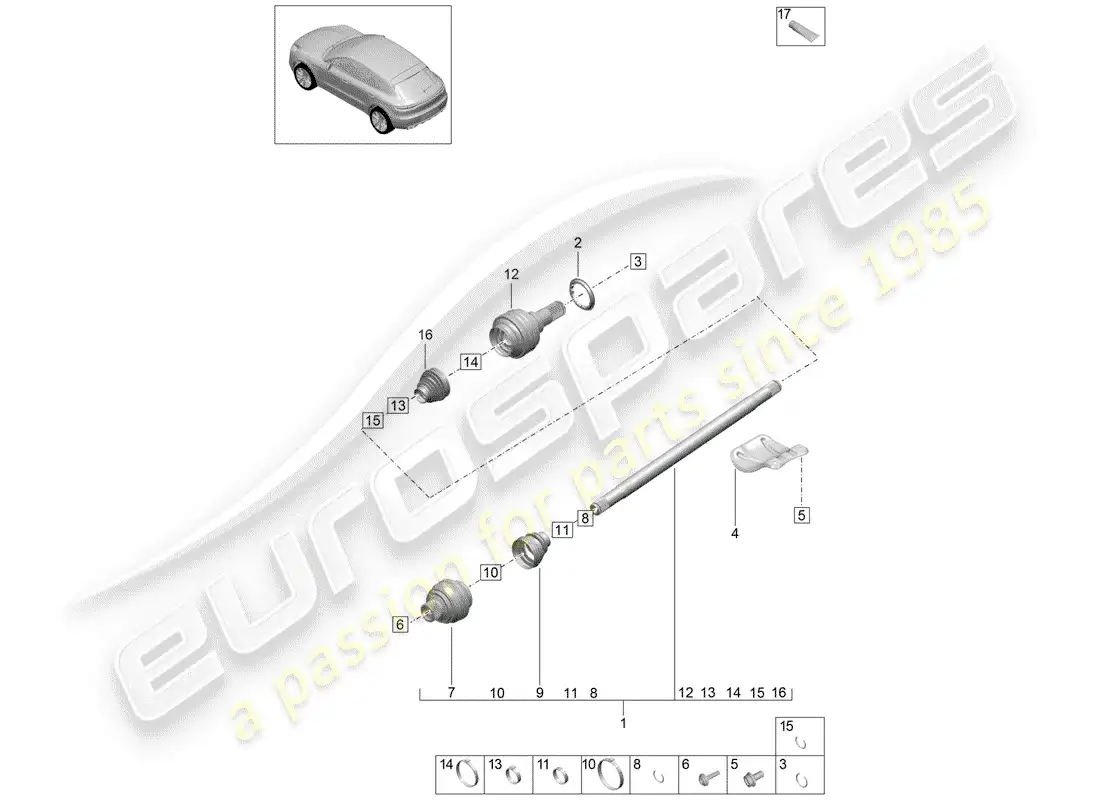 porsche 2020 (macan) drive shaft rear axle parts diagram