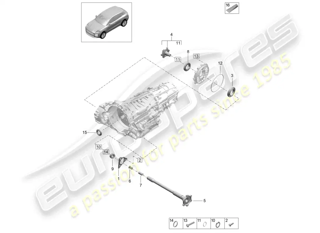 porsche 2020 (macan) - pdk - gearbox front axle differential parts diagram