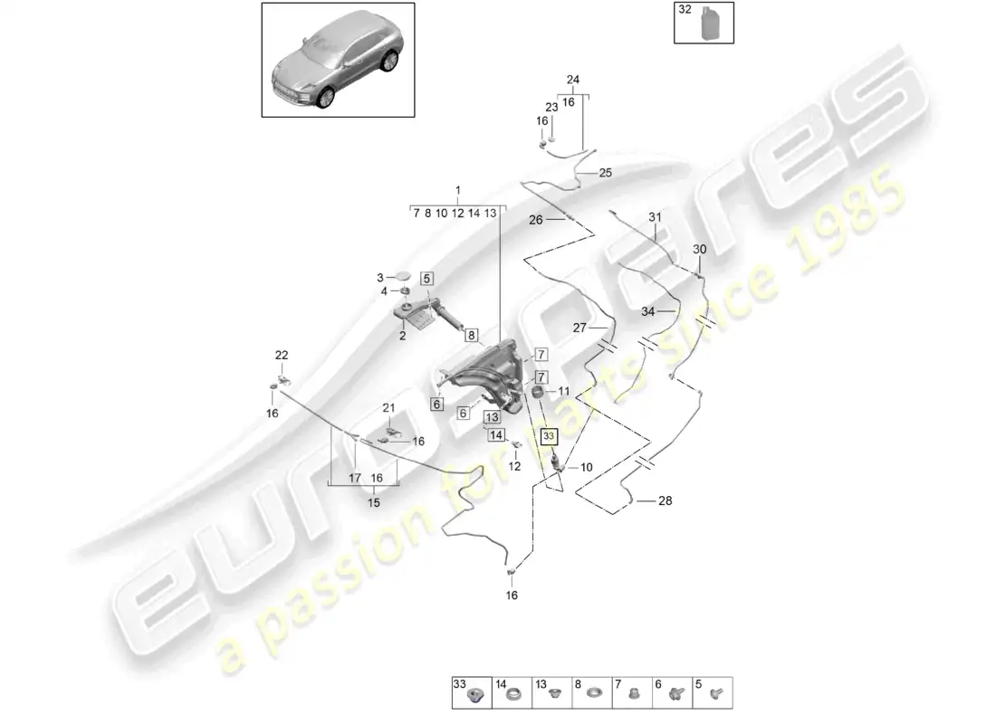 porsche 2020 (macan) windscreen washer system parts diagram