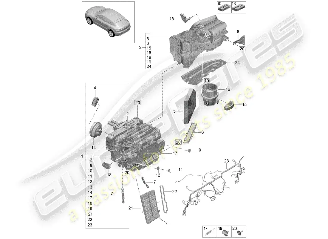 porsche 2020 (macan) air conditioning r1234yf parts diagram