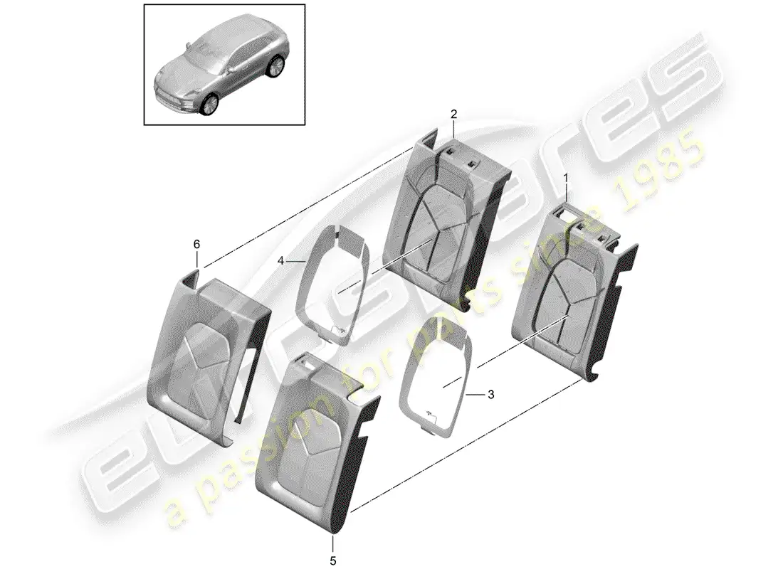 porsche 2020 (macan) foam part backrest covers standard seat comfort seat parts diagram