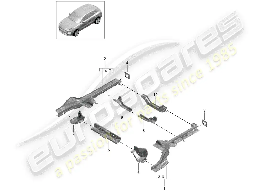 porsche 2020 (macan) frame rear side member parts diagram