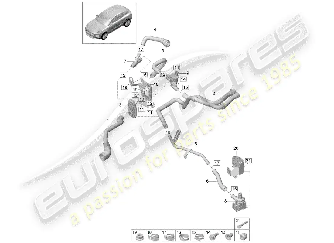 porsche 2020 (macan) heater r4 tfsi; 2,0l water box parts diagram