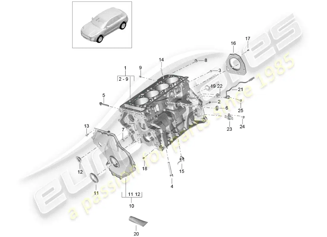 porsche 2014 (macan) crankcase housing individual parts parts diagram