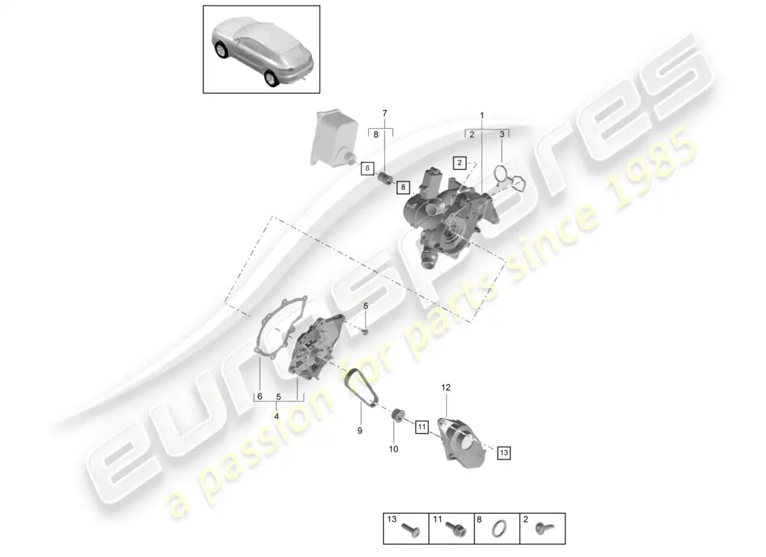 porsche 2014 (macan) coolant regulator coolant pump connector union parts diagram