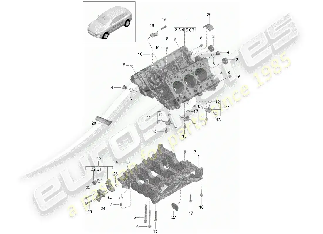 porsche 2014 (macan) crankcase housing individual parts parts diagram