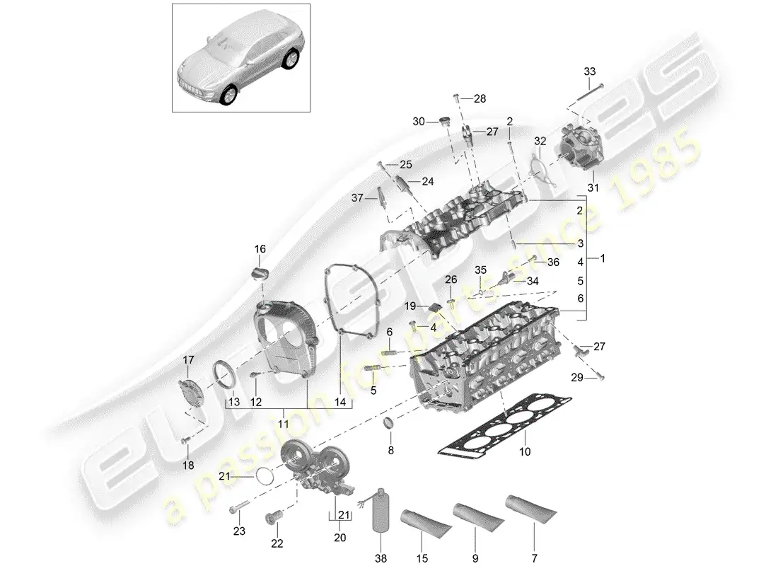 porsche 2014 (macan) cylinder head parts diagram