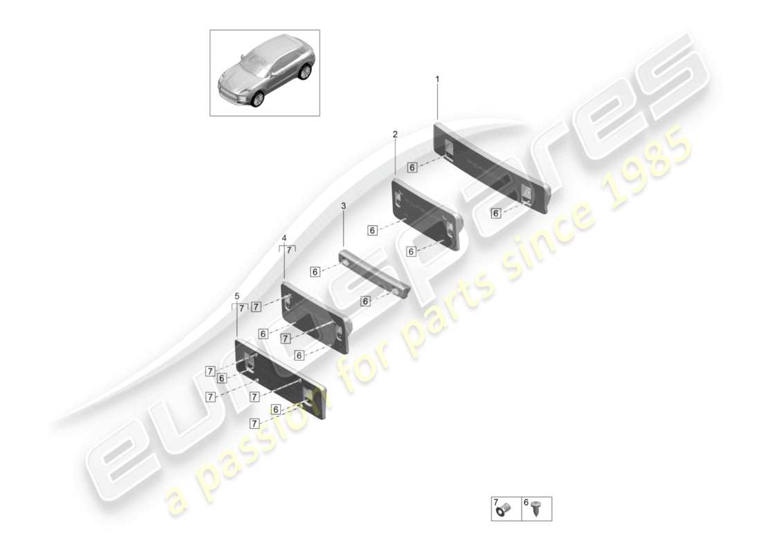porsche 2022 (macan) licence plate holder sport design package part diagram