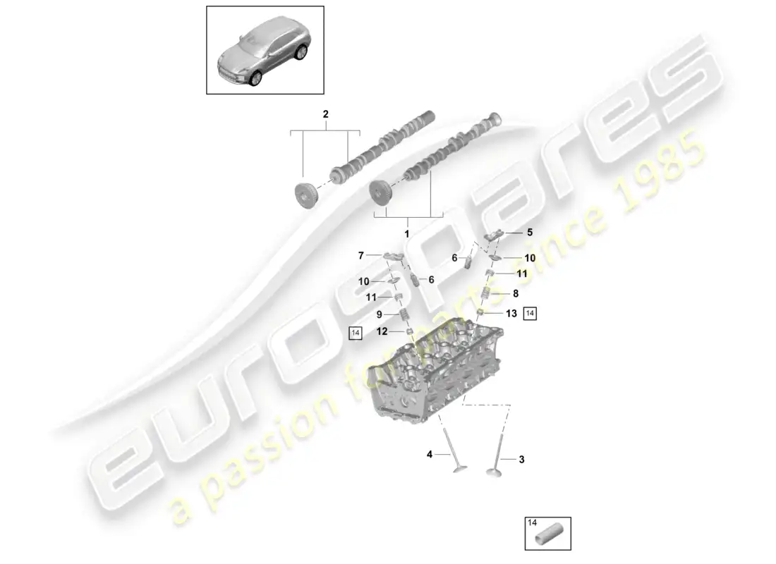porsche 2020 (macan) camshaft, valves parts diagram