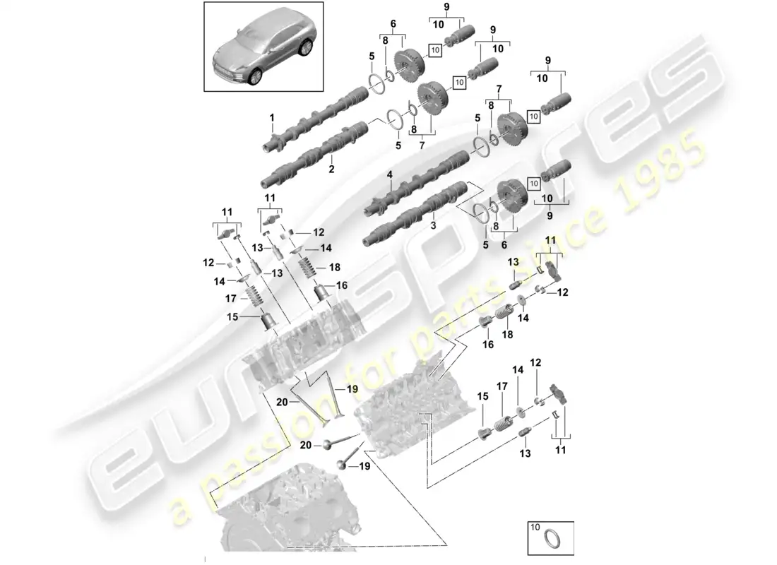 porsche 2020 (macan) camshaft, valves parts diagram